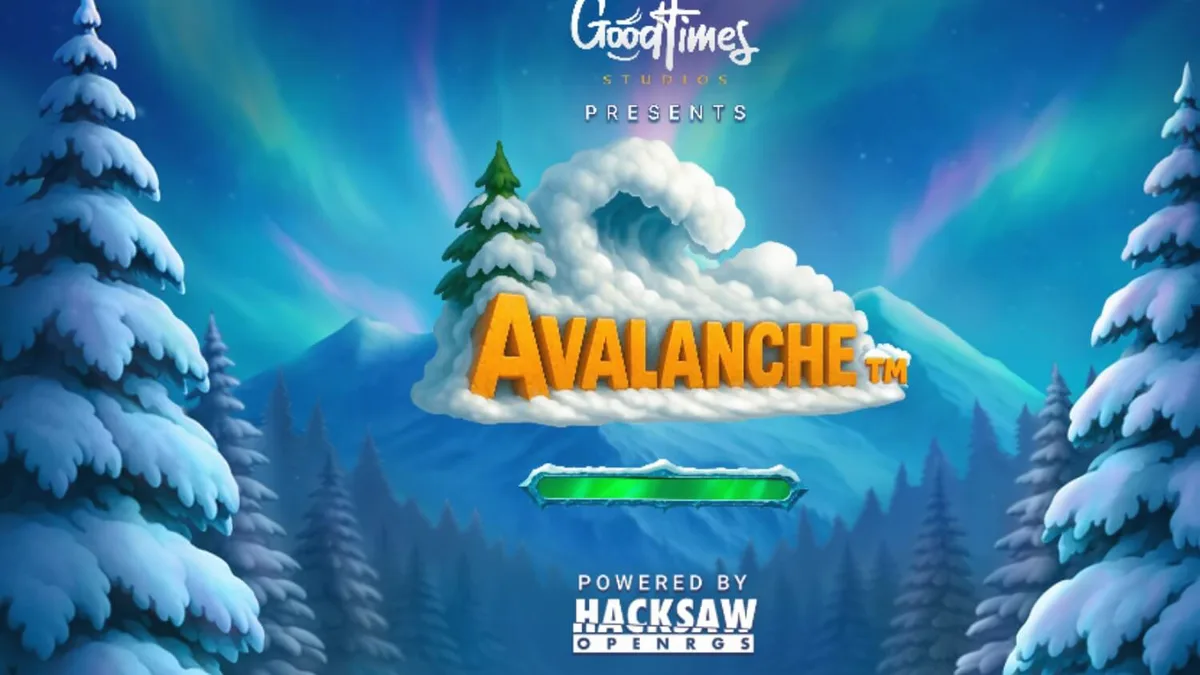Pemandangan visual slot Avalanche dengan tema pegunungan salju yang dinamis