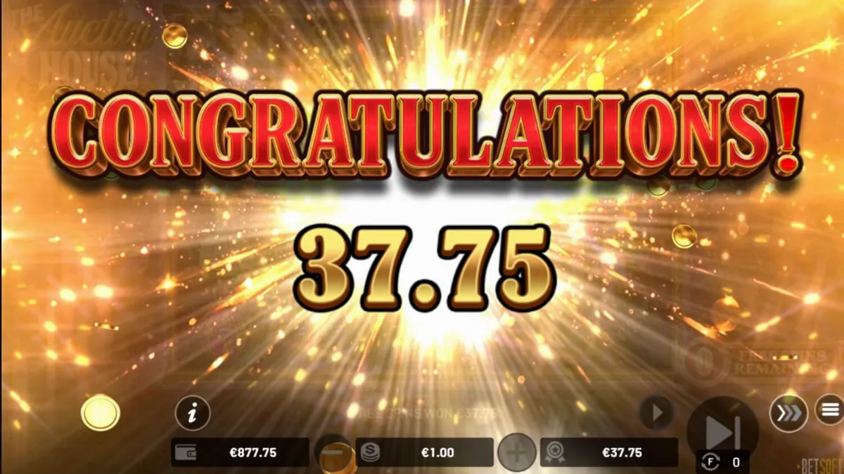 Tampilan visual mewah dari slot The Auction House dengan simbol permata dan karya seni.