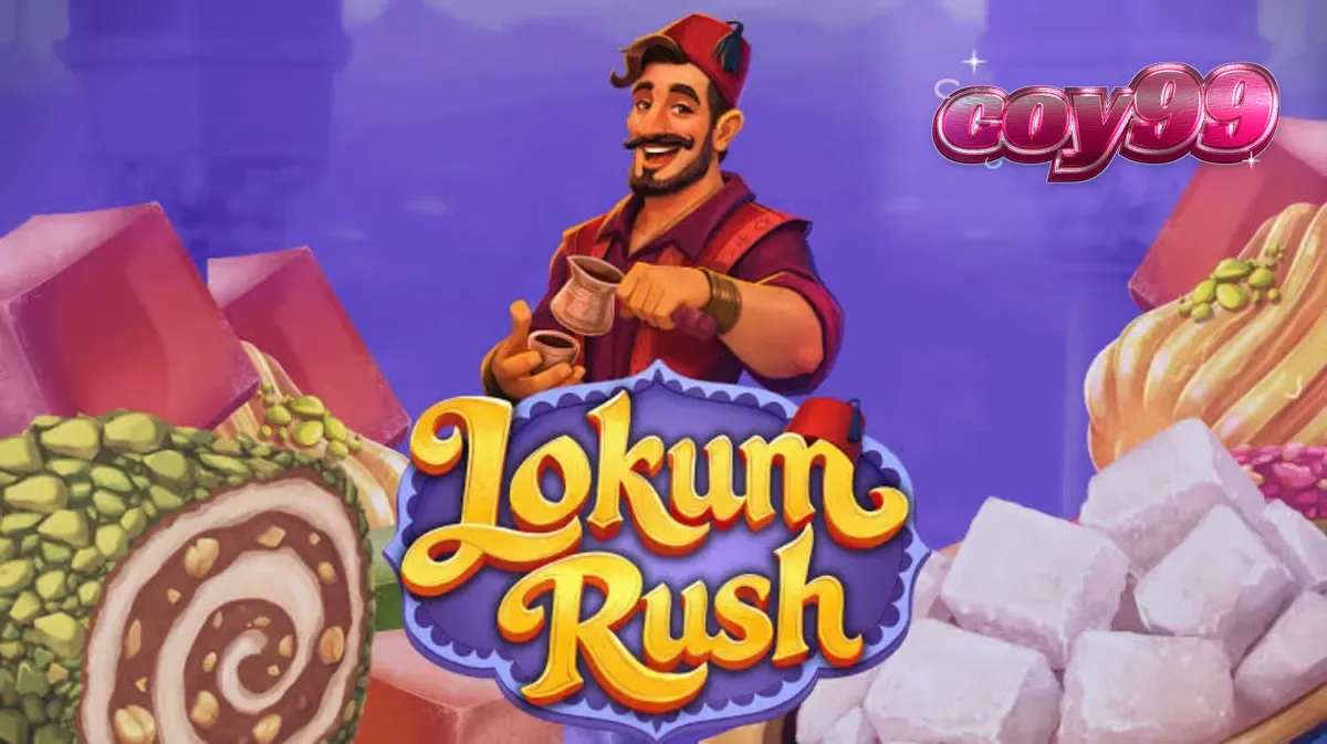 Tampilan visual slot Lokum Rush dengan tema manisan Turki yang penuh warna